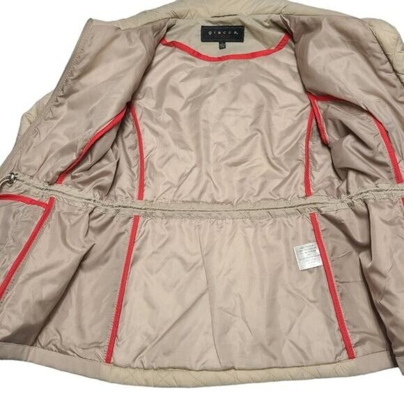 Giacca tan quilted puffer coat with elastic side panel and cinch waist small - Picture 8 of 14